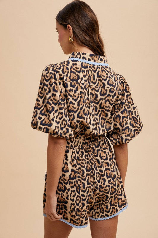 CHEETAHLICIOUS LACE TRIMMED ROMPER