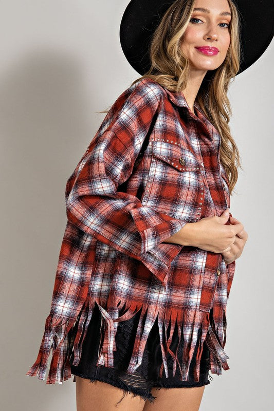 LIVIN’ ON THE EDGE FRINGE FLANNEL JACKET