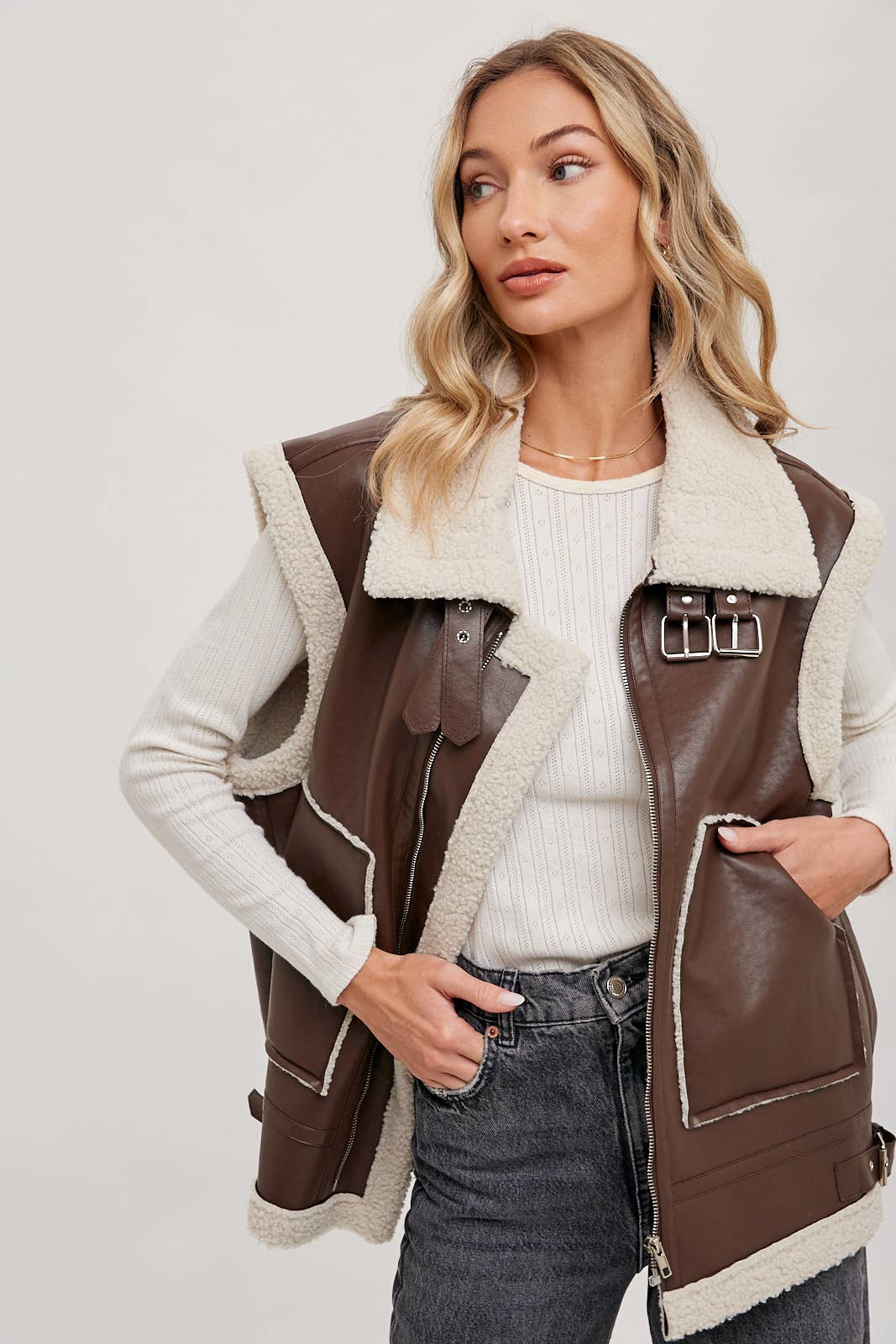 TEDDY SHEARLING MOTO VEST