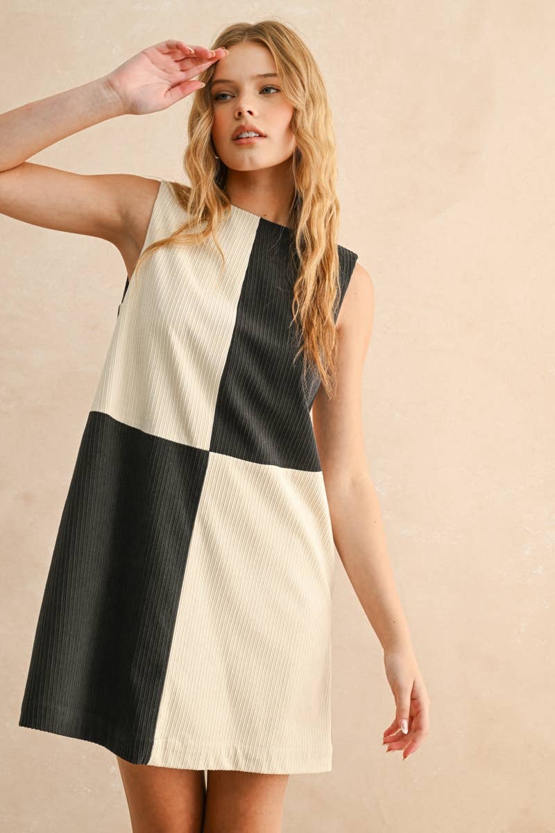 COZY CORDUROY COLOR BLOCK MIDI DRESS