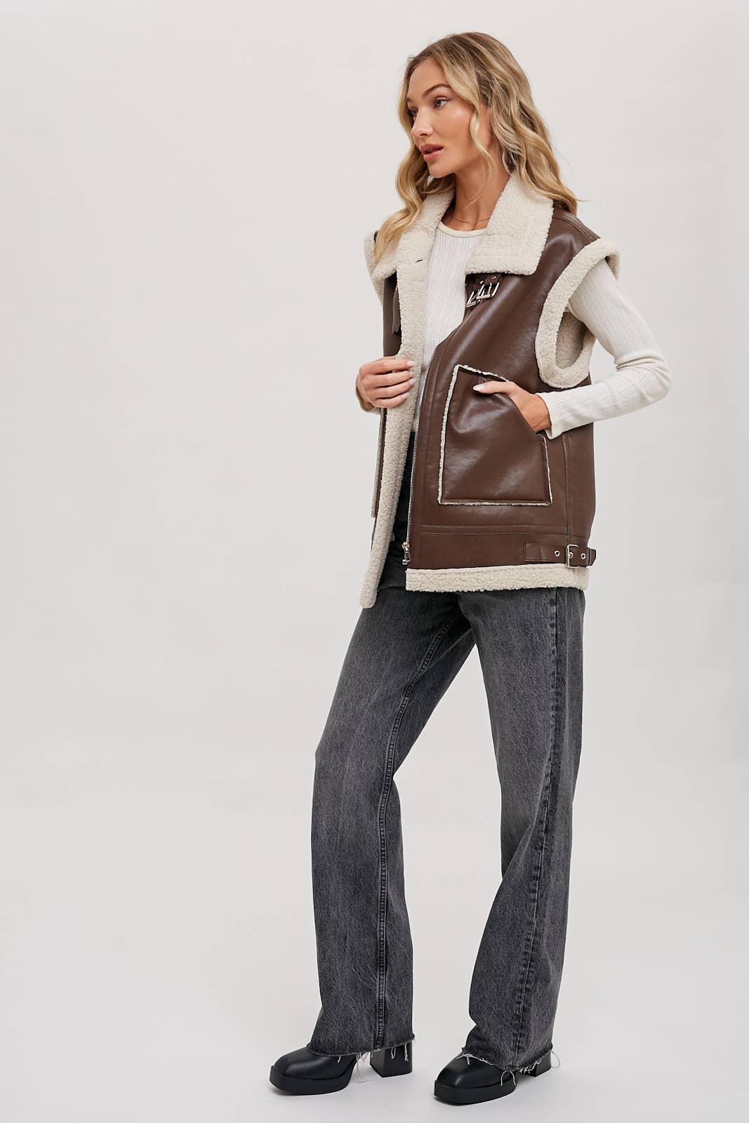 TEDDY SHEARLING MOTO VEST