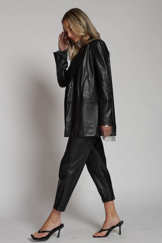 IVY FAUX LEATHER BLAZER
