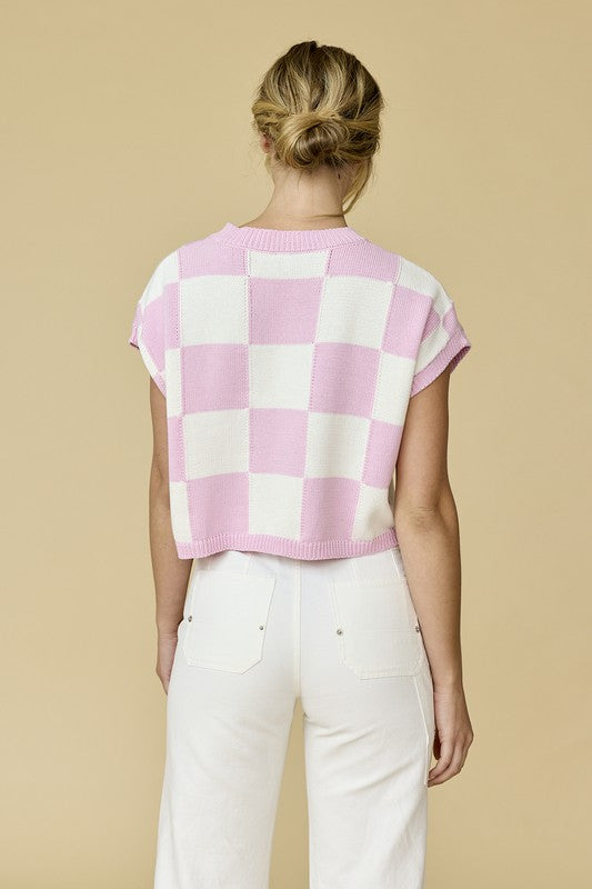 HANNAH LOOSE FIT CHECKER KNIT TOP