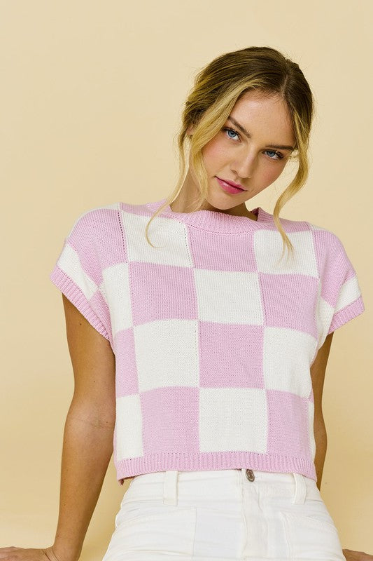 HANNAH LOOSE FIT CHECKER KNIT TOP