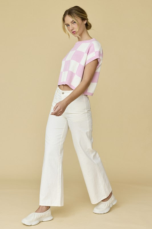 HANNAH LOOSE FIT CHECKER KNIT TOP