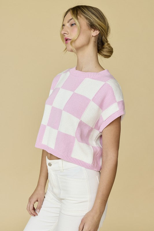 HANNAH LOOSE FIT CHECKER KNIT TOP