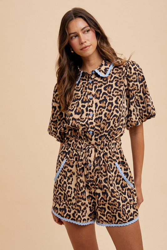 CHEETAHLICIOUS LACE TRIMMED ROMPER