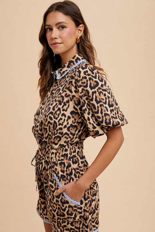 CHEETAHLICIOUS LACE TRIMMED ROMPER