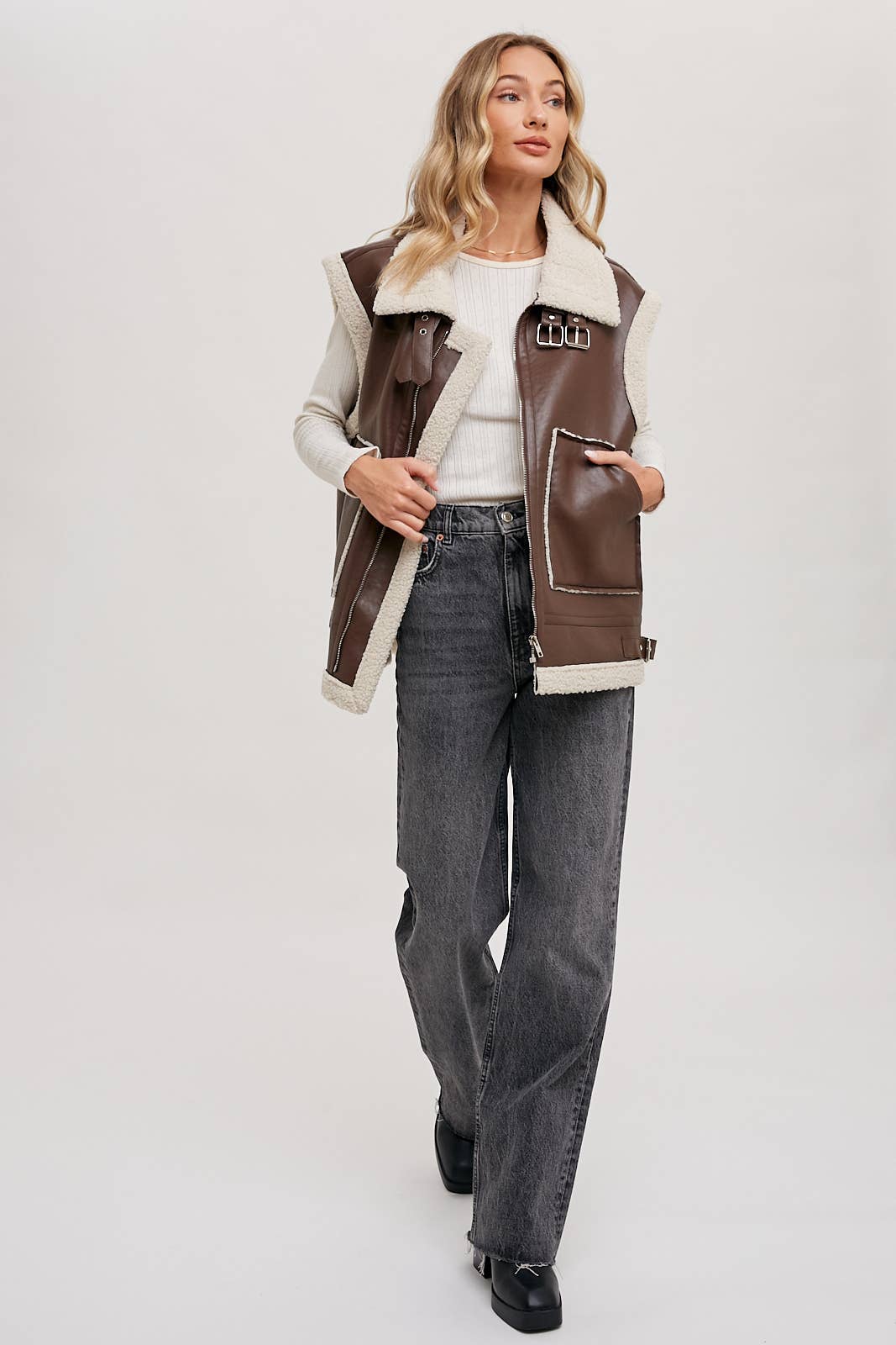 TEDDY SHEARLING MOTO VEST