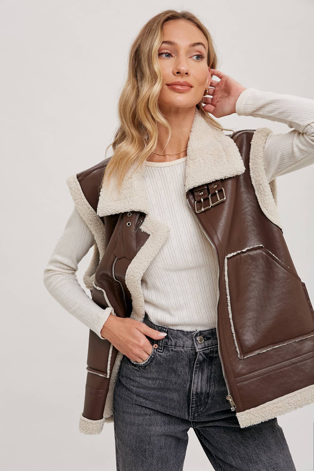 TEDDY SHEARLING MOTO VEST