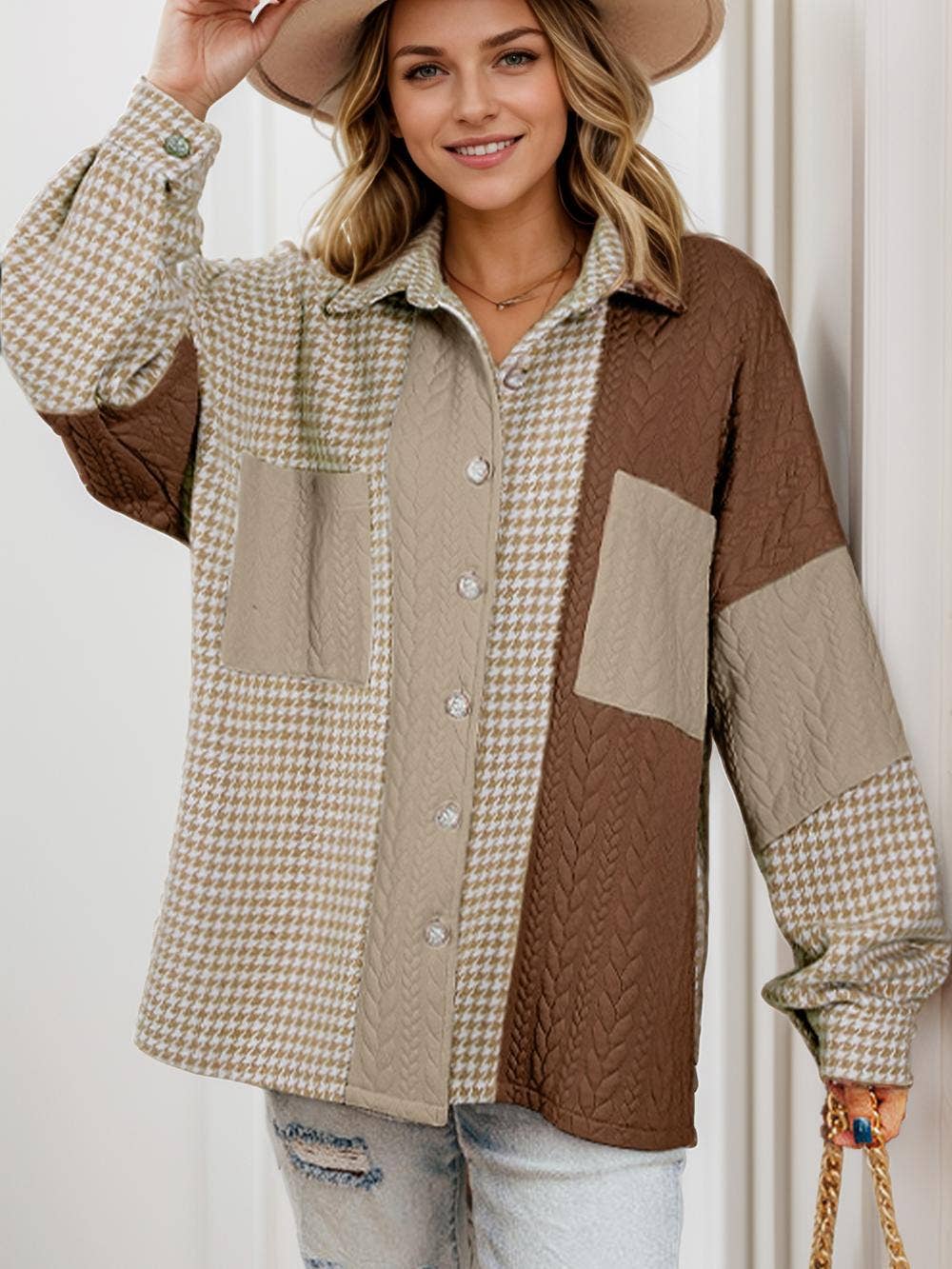 CHECK ME OUT HOUNDSTOOTH CONTRAST SHACKET