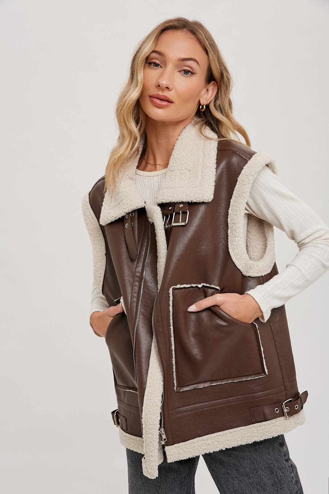 TEDDY SHEARLING MOTO VEST