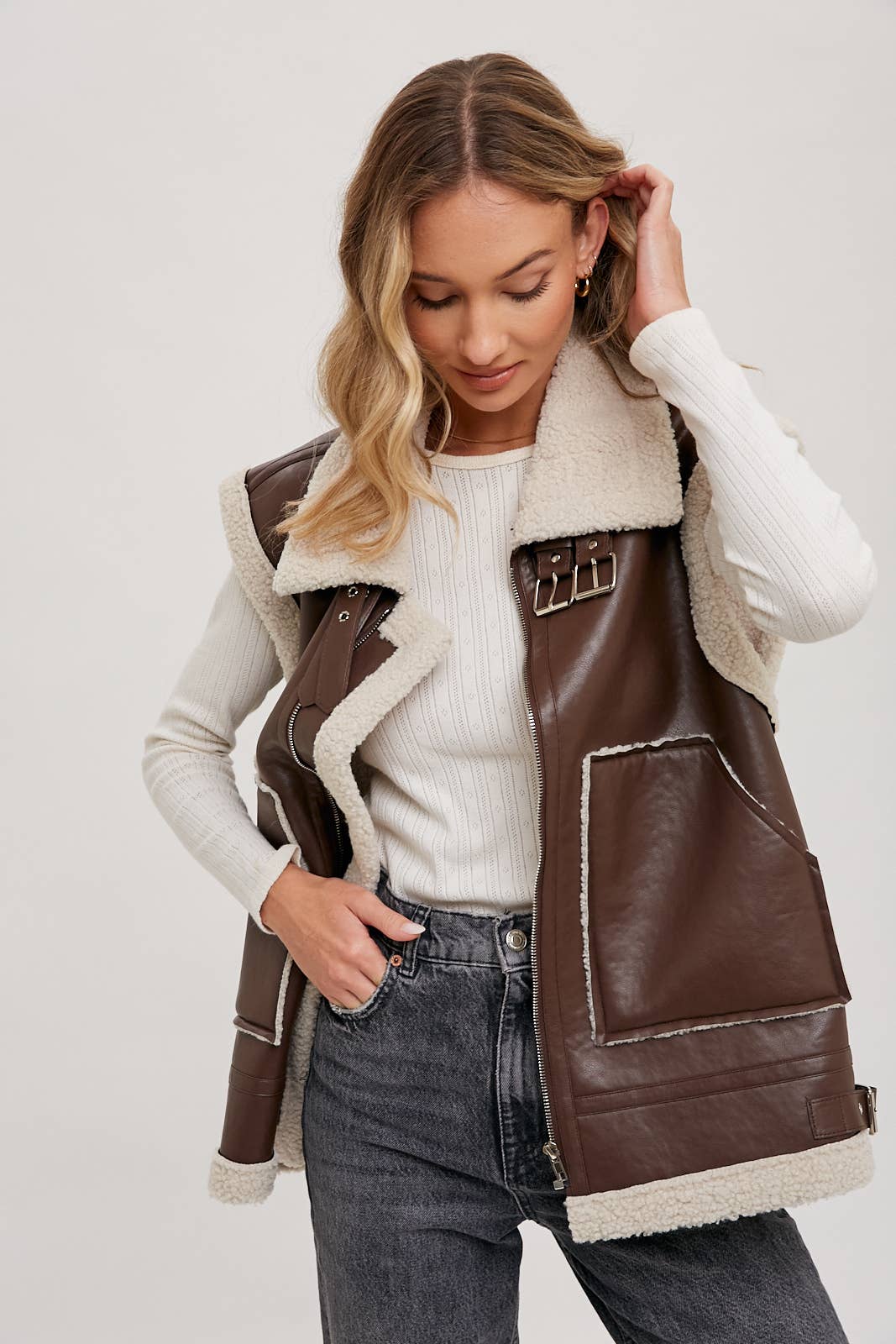 TEDDY SHEARLING MOTO VEST