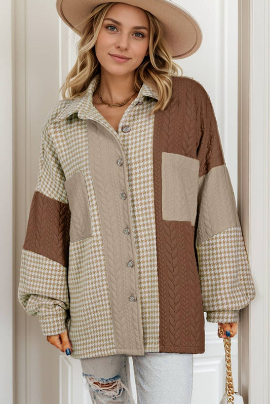 CHECK ME OUT HOUNDSTOOTH CONTRAST SHACKET