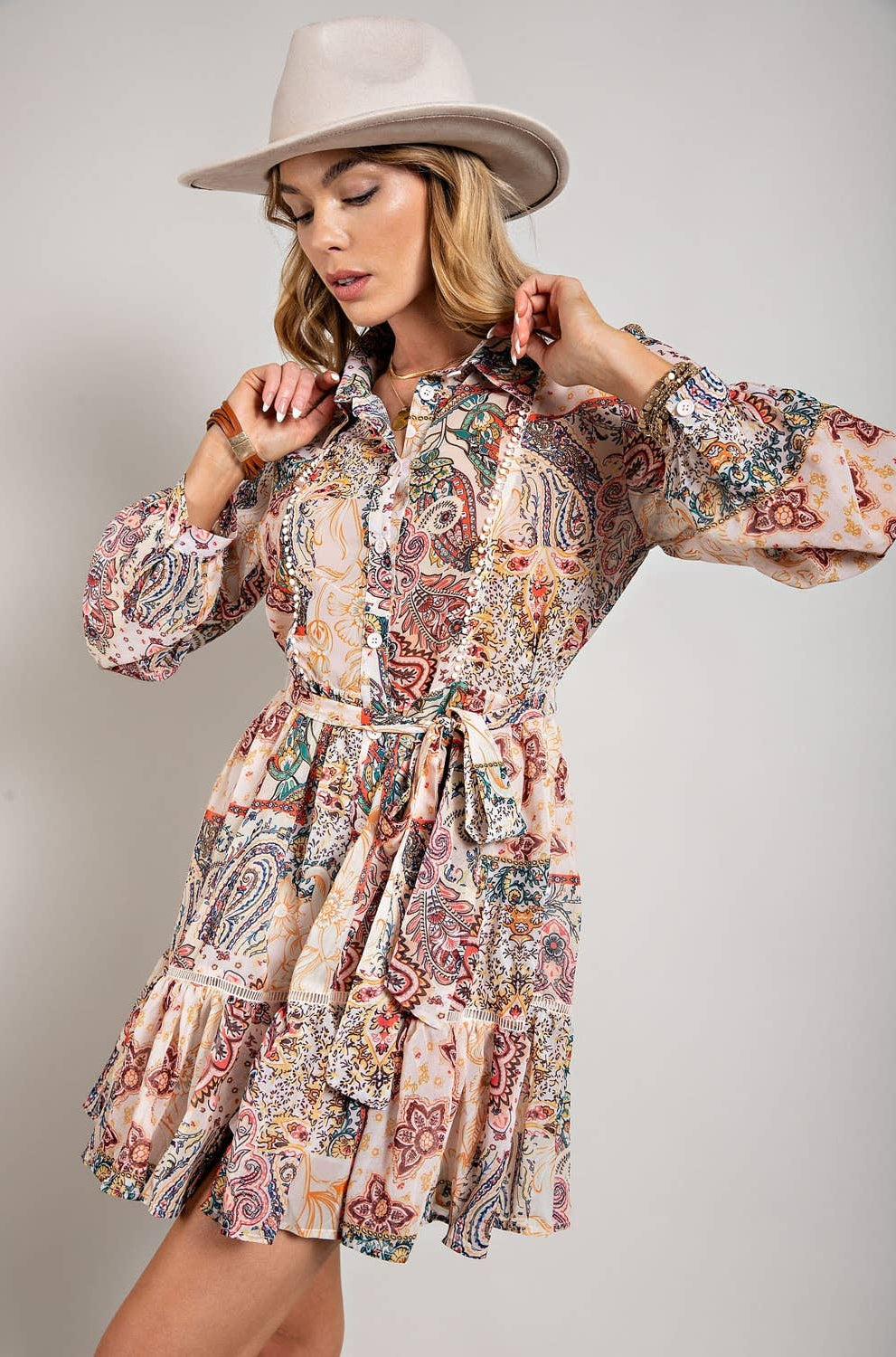 FALLING FLOWERS LONG SLEEVE DRESS