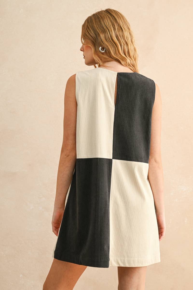 COZY CORDUROY COLOR BLOCK MIDI DRESS
