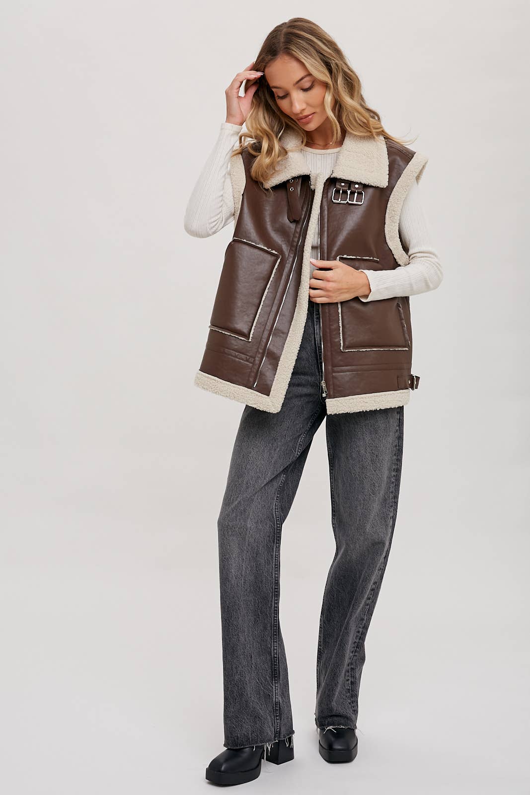 TEDDY SHEARLING MOTO VEST