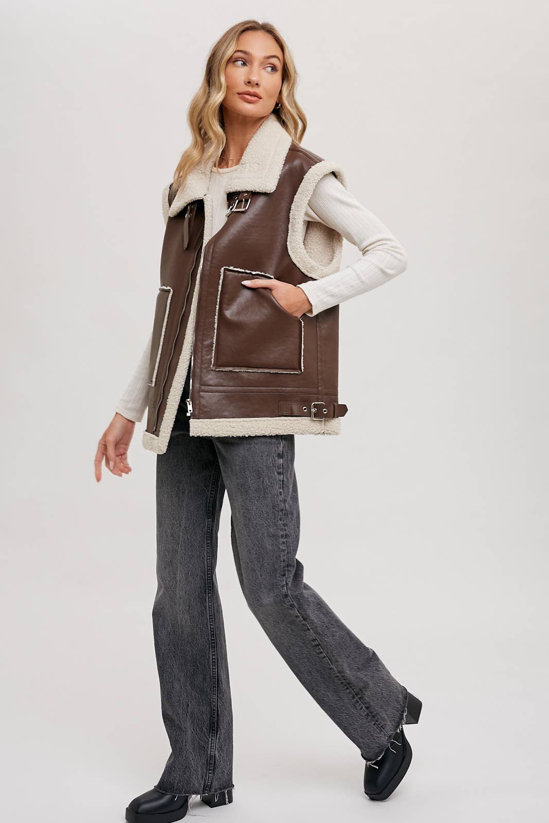 TEDDY SHEARLING MOTO VEST