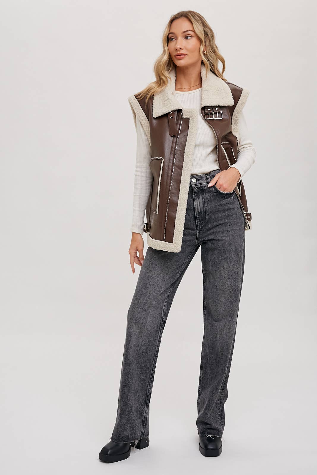 TEDDY SHEARLING MOTO VEST