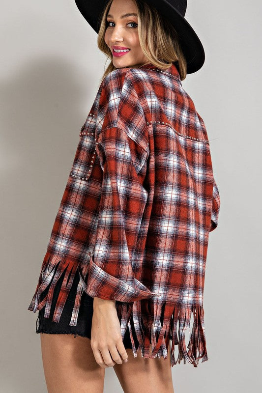 LIVIN’ ON THE EDGE FRINGE FLANNEL JACKET
