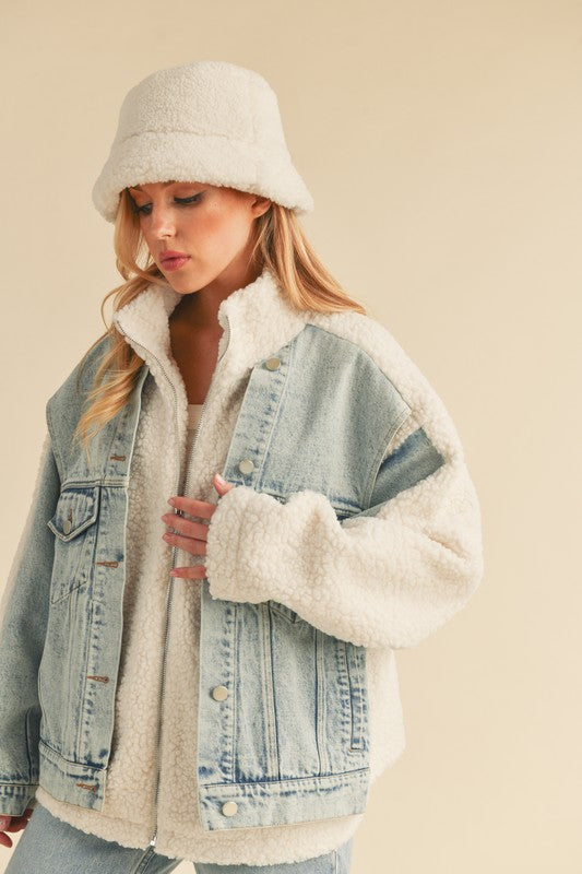 DORO FAUX FUR DENIM JACKET