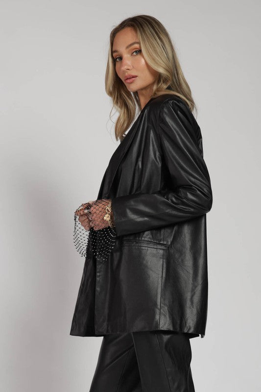IVY FAUX LEATHER BLAZER