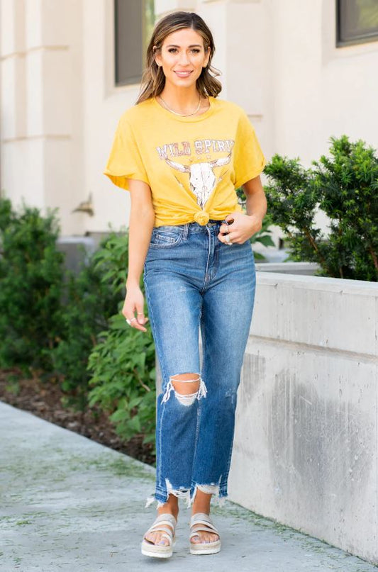 ON THE GO ‘DARK’ DISTRESSED BOYFRIEND JEANS